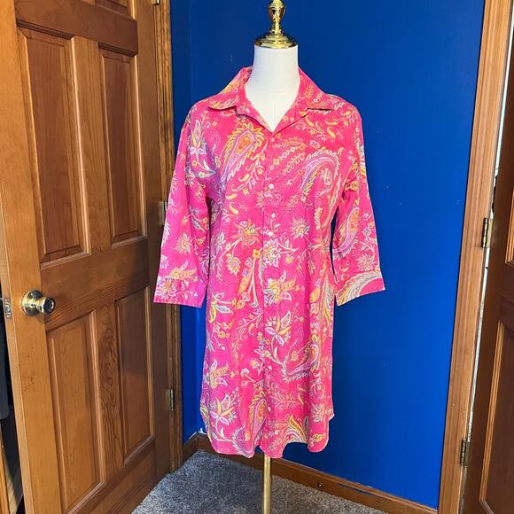Lauren Ralph Lauren Pink Paisley Sleep Shirt.  Pocket on Chest with LRL.  Size S - Picture 1 of 9